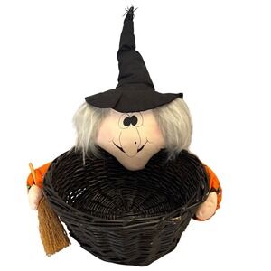 Halloween Witch‎ Basket Candy Bowl Crafty Lady Fullerton CA Decor Vintage 1970s